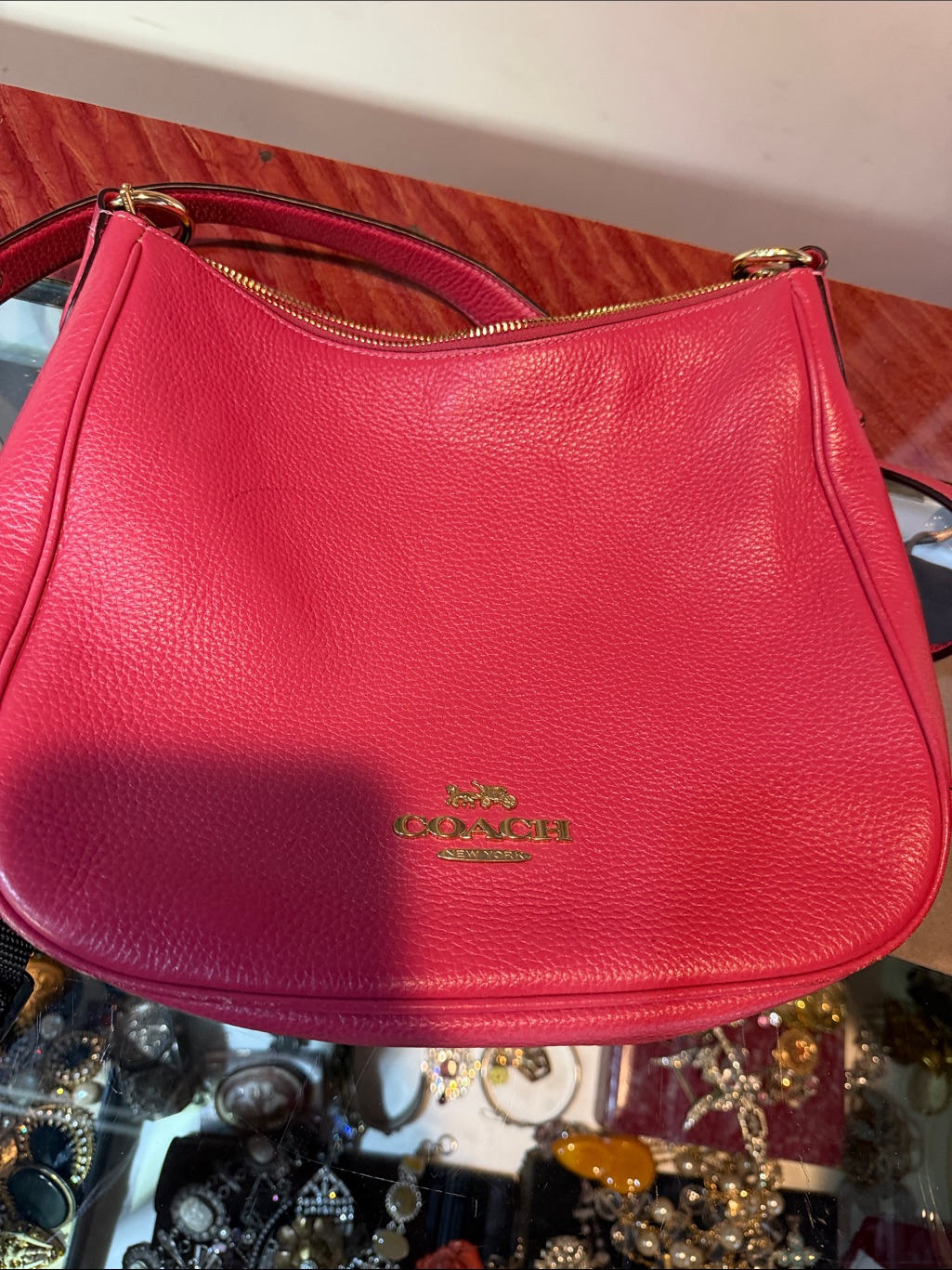 Coach Pebbled Leather Shoulder Bag In Bright Pink With Gold Hardware